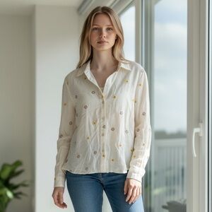 NWT- Hem&Thread Button Up Embroidered Long Sleeve
